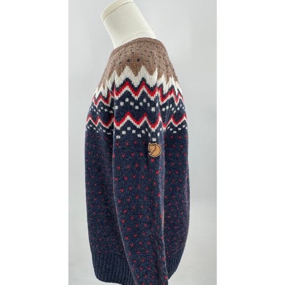 Fjallraven Women's Ovik 100% Wool Fair Isle Sweater Blue Brown Cabincore XL - Picture 3 of 13